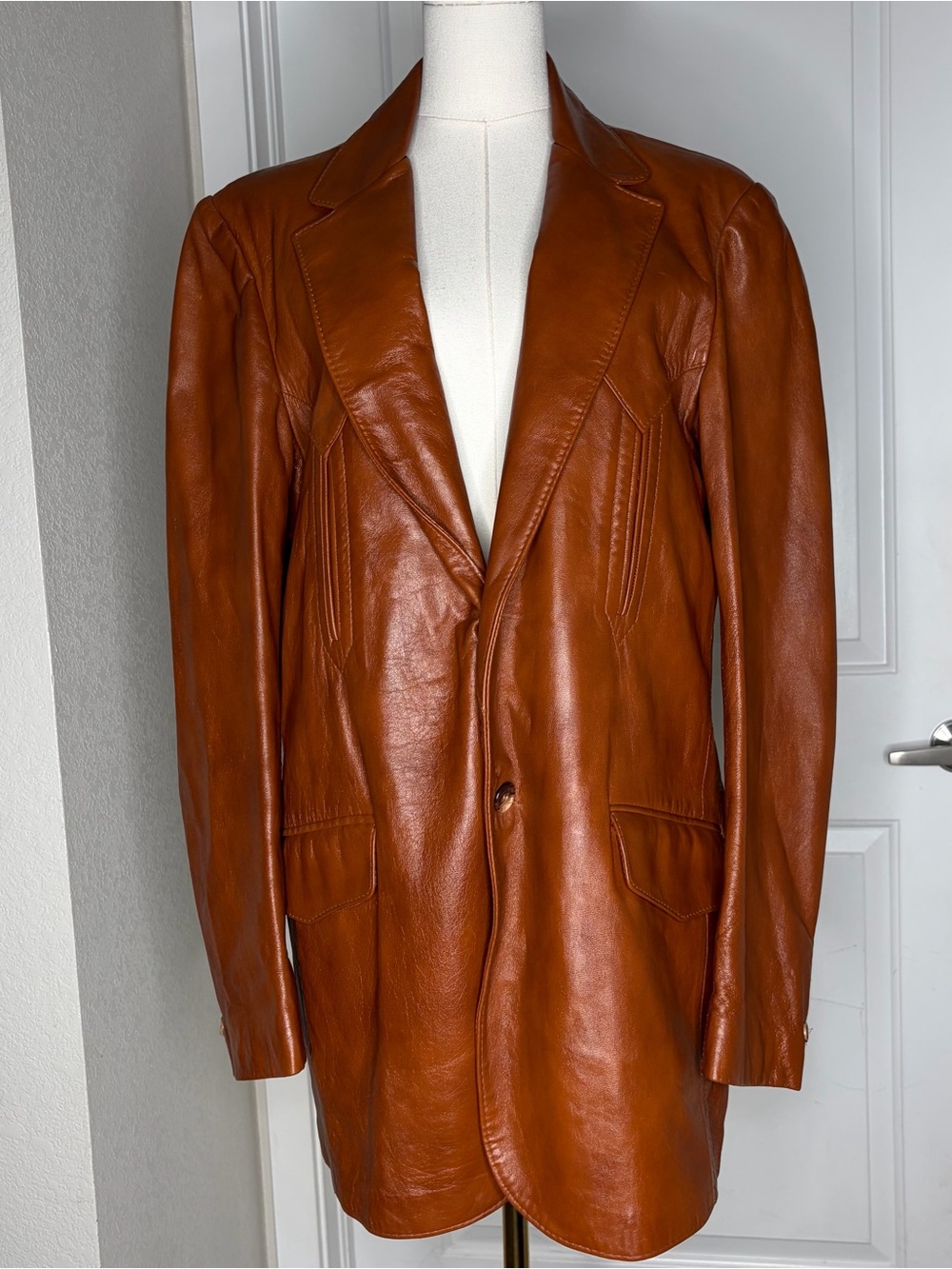 Vintage 70s Men’s Brown Leather Jacket Blazer Retro Boho Hippie Western